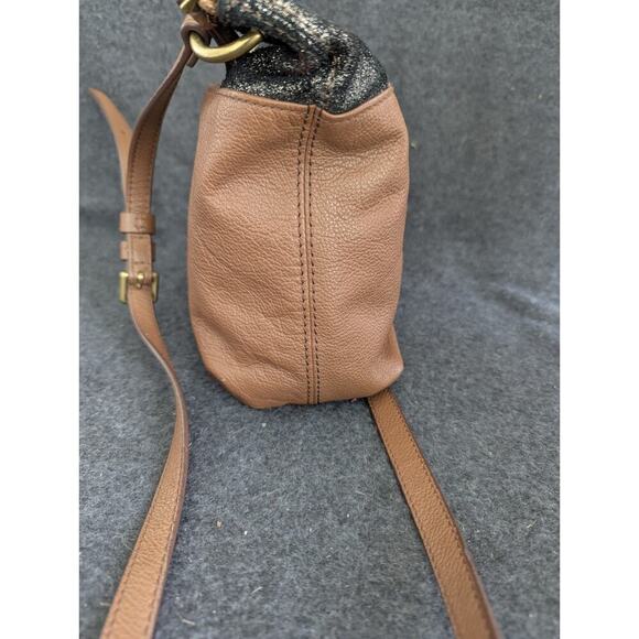 Fossil Keely Womens Handbag Brown Black Glitter Leather Top Handle Crossbody Bag - Picture 6 of 12
